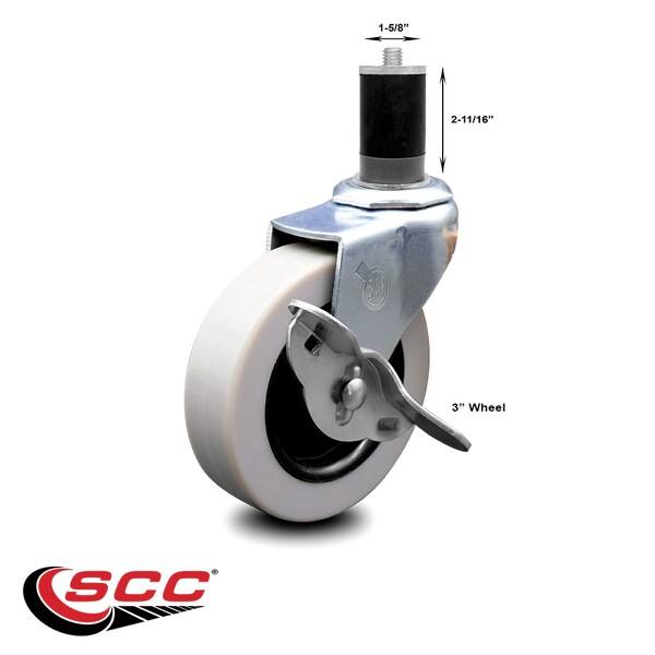 3 Inch Thermoplastic Rubber Wheel 1-5/8 Inch Expanding Stem Caster with Brake